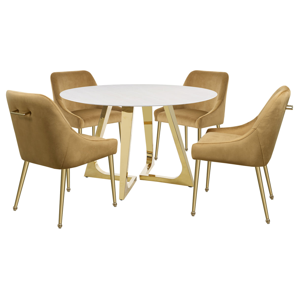 Dining Table - Gwynn Round Dining Table with Marble Top and Stainless Steel Base White and Gold