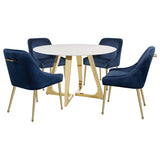 Dining Table - Gwynn Round Dining Table with Marble Top and Stainless Steel Base White and Gold