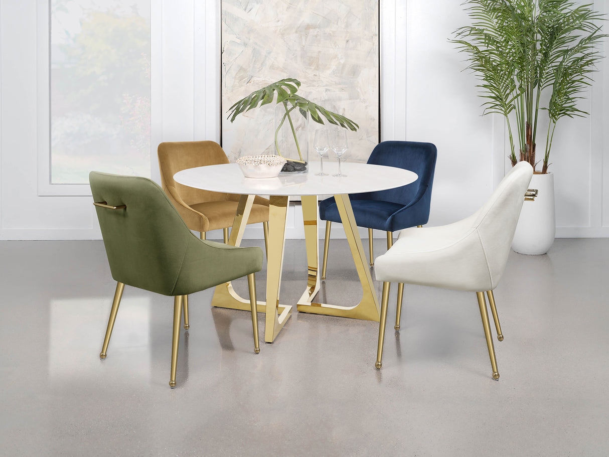 Dining Table - Gwynn Round Dining Table with Marble Top and Stainless Steel Base White and Gold