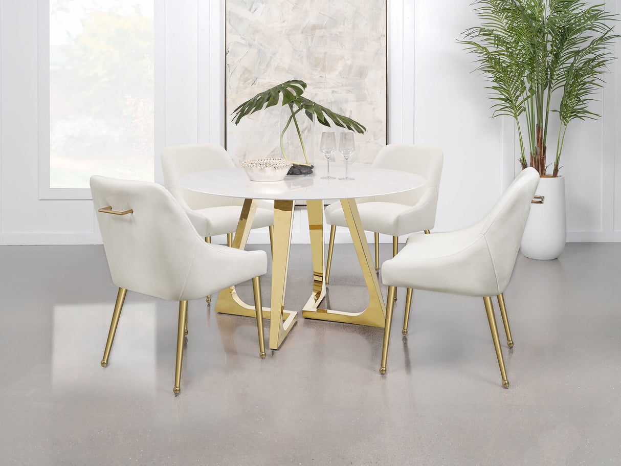 Dining Table - Gwynn Round Dining Table with Marble Top and Stainless Steel Base White and Gold