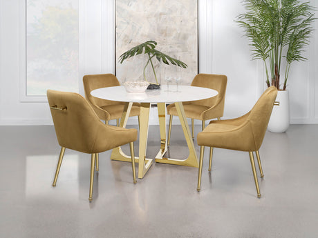 Dining Table - Gwynn Round Dining Table with Marble Top and Stainless Steel Base White and Gold