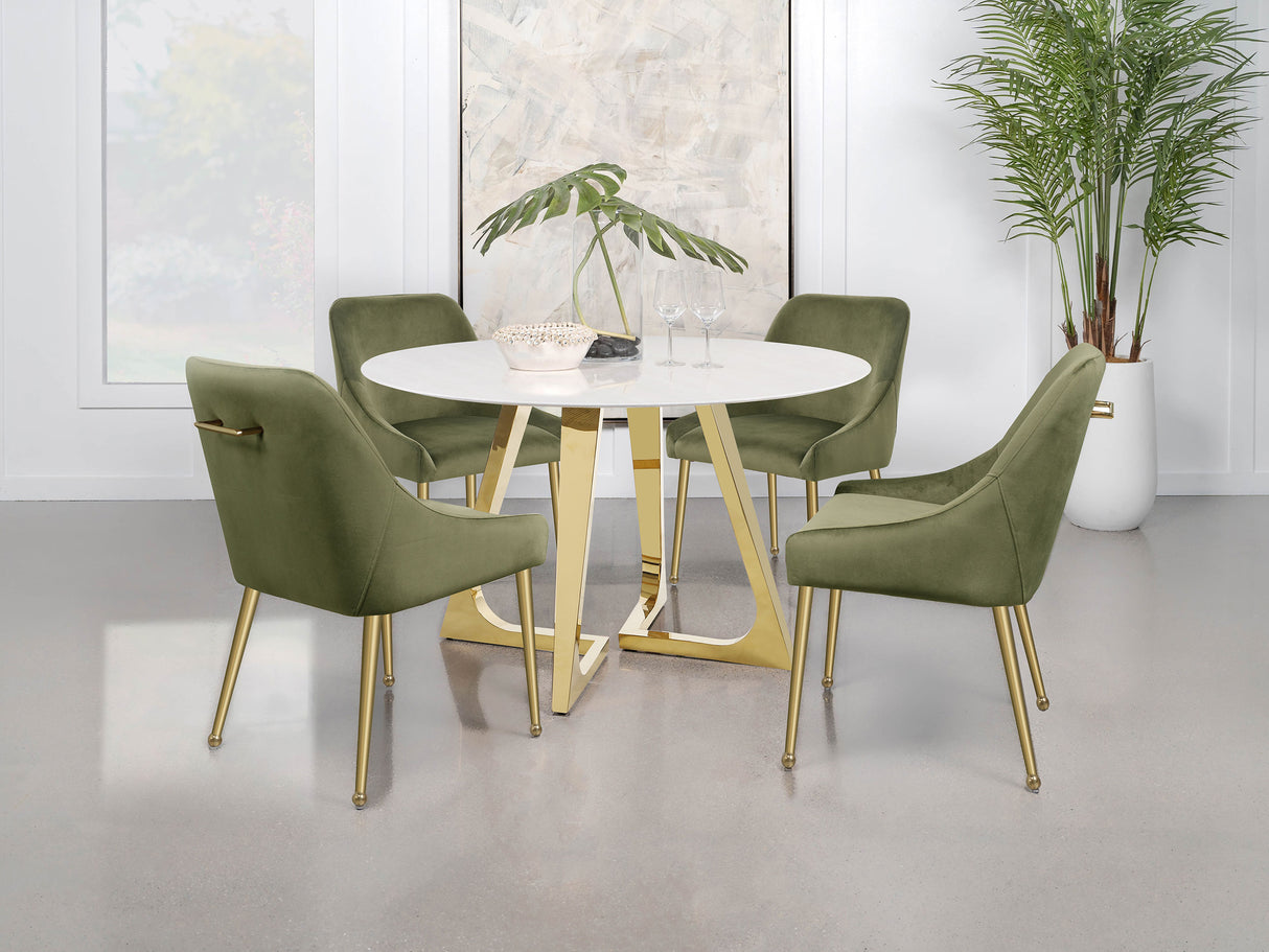 Dining Table - Gwynn Round Dining Table with Marble Top and Stainless Steel Base White and Gold