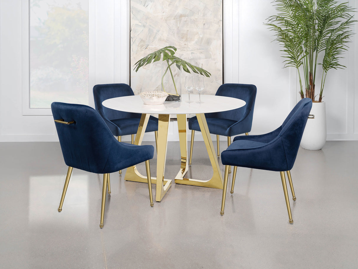 Dining Table - Gwynn Round Dining Table with Marble Top and Stainless Steel Base White and Gold