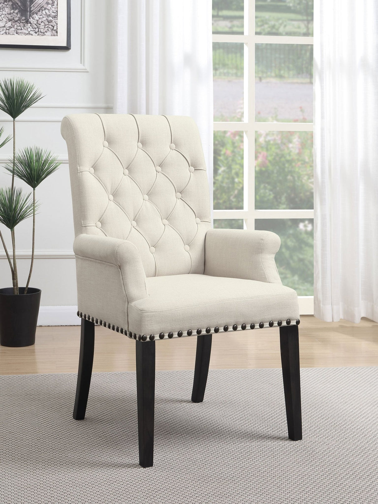 Alana Upholstered Arm Chair Beige and Smokey Black | Coaster | Home Elegance USA