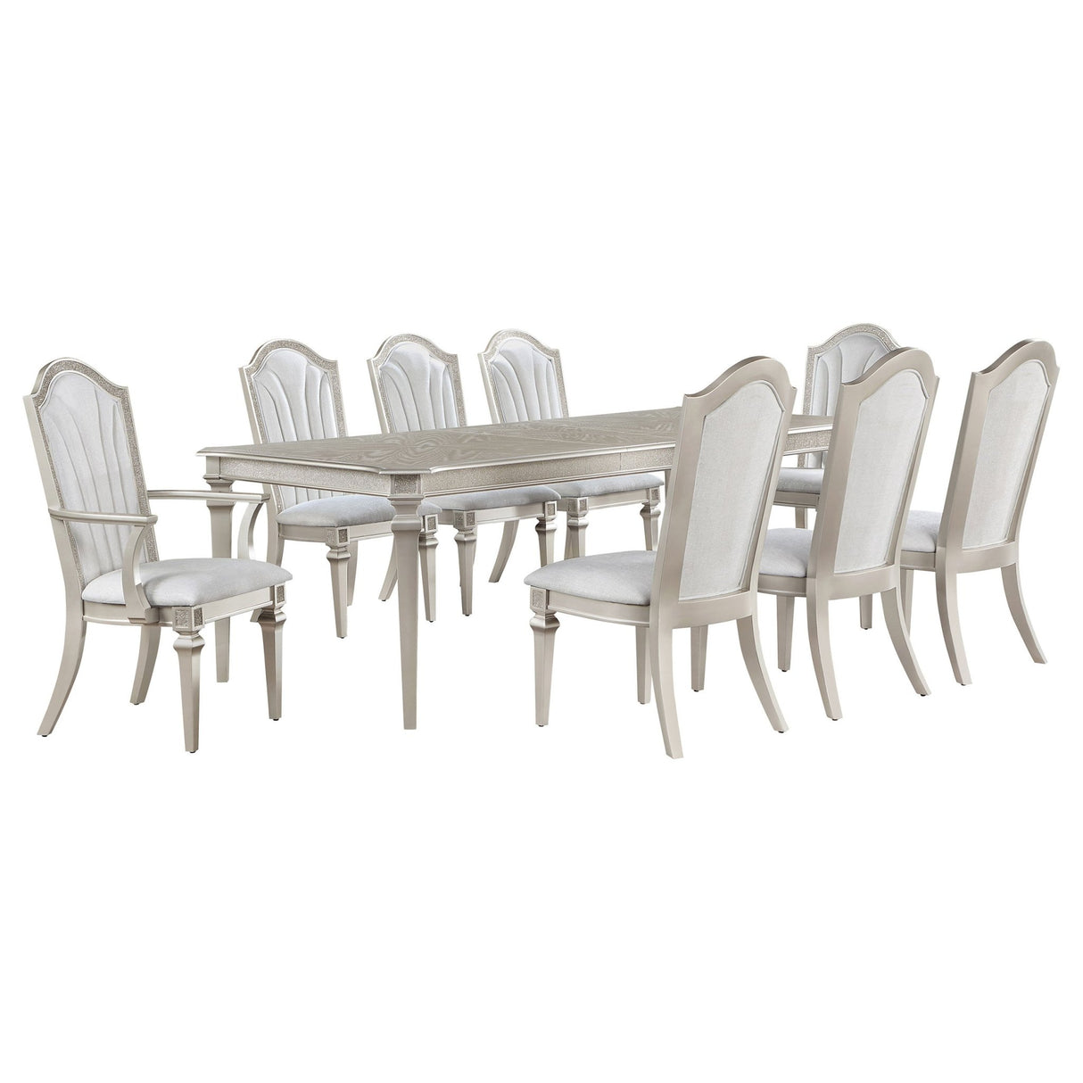 Dining Table - Evangeline 9-piece Dining Table Set with Extension Leaf Ivory and Silver Oak