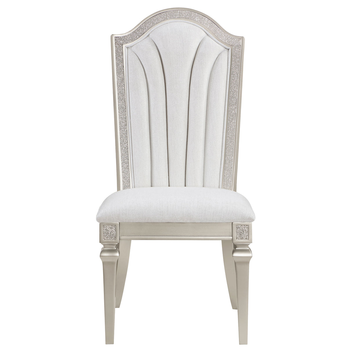 Side Chair - Evangeline Upholstered Dining Side Chair with Faux Diamond Trim Ivory and Silver Oak (Set of 2)