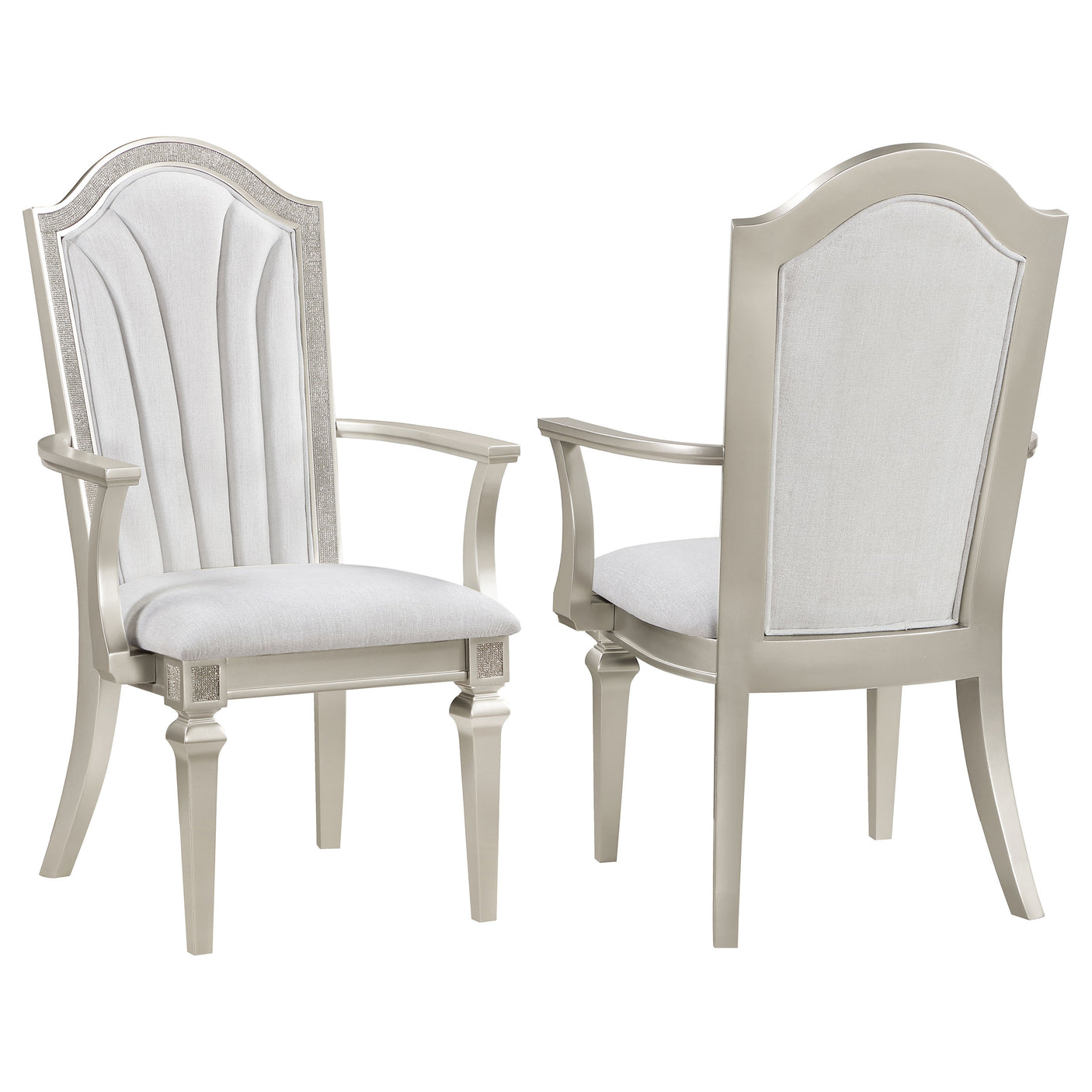 Arm Chair - Evangeline Upholstered Dining Arm Chair with Faux Diamond Trim Ivory and Silver Oak (Set of 2)