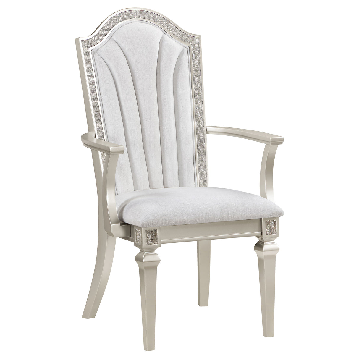 Arm Chair - Evangeline Upholstered Dining Arm Chair with Faux Diamond Trim Ivory and Silver Oak (Set of 2)