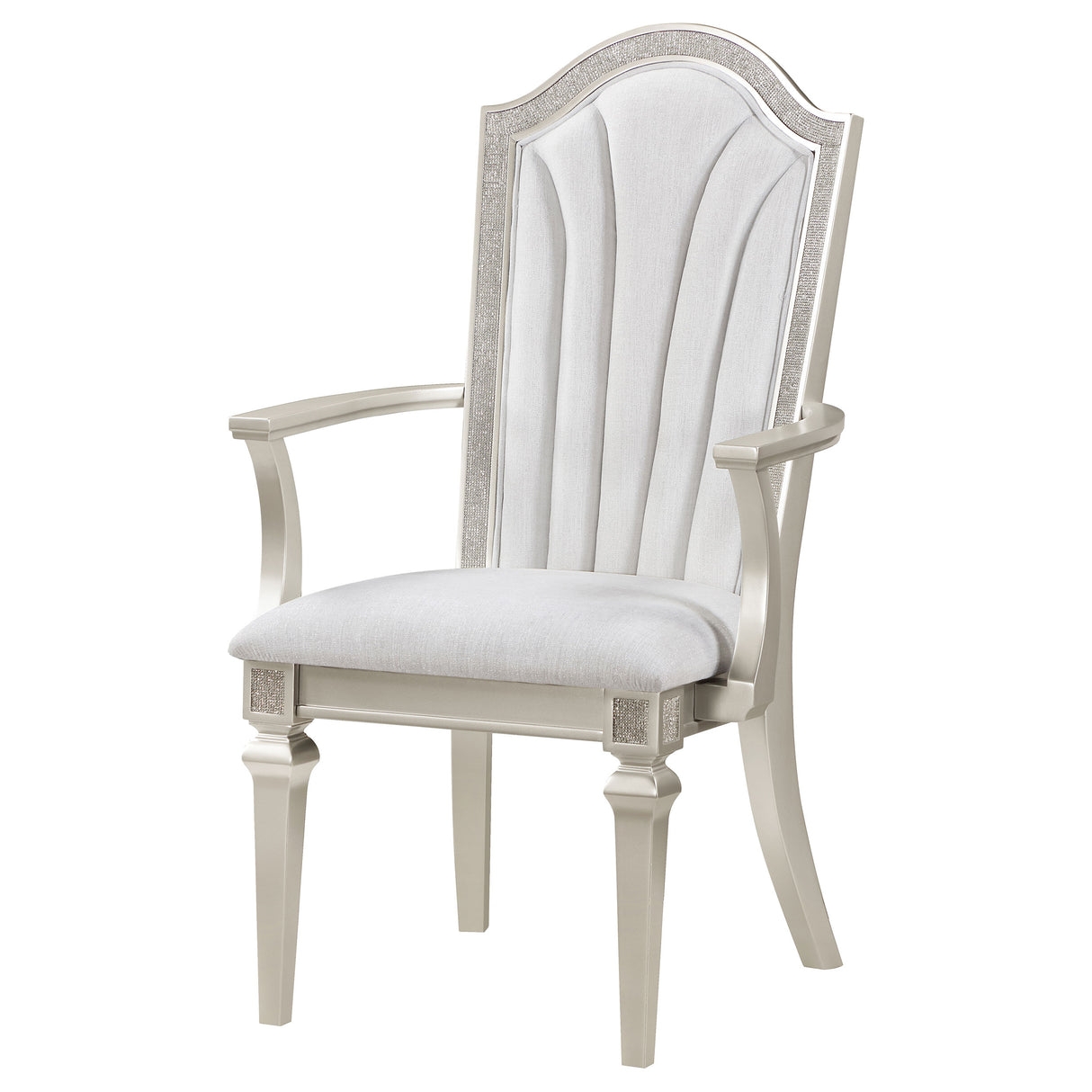 Arm Chair - Evangeline Upholstered Dining Arm Chair with Faux Diamond Trim Ivory and Silver Oak (Set of 2)