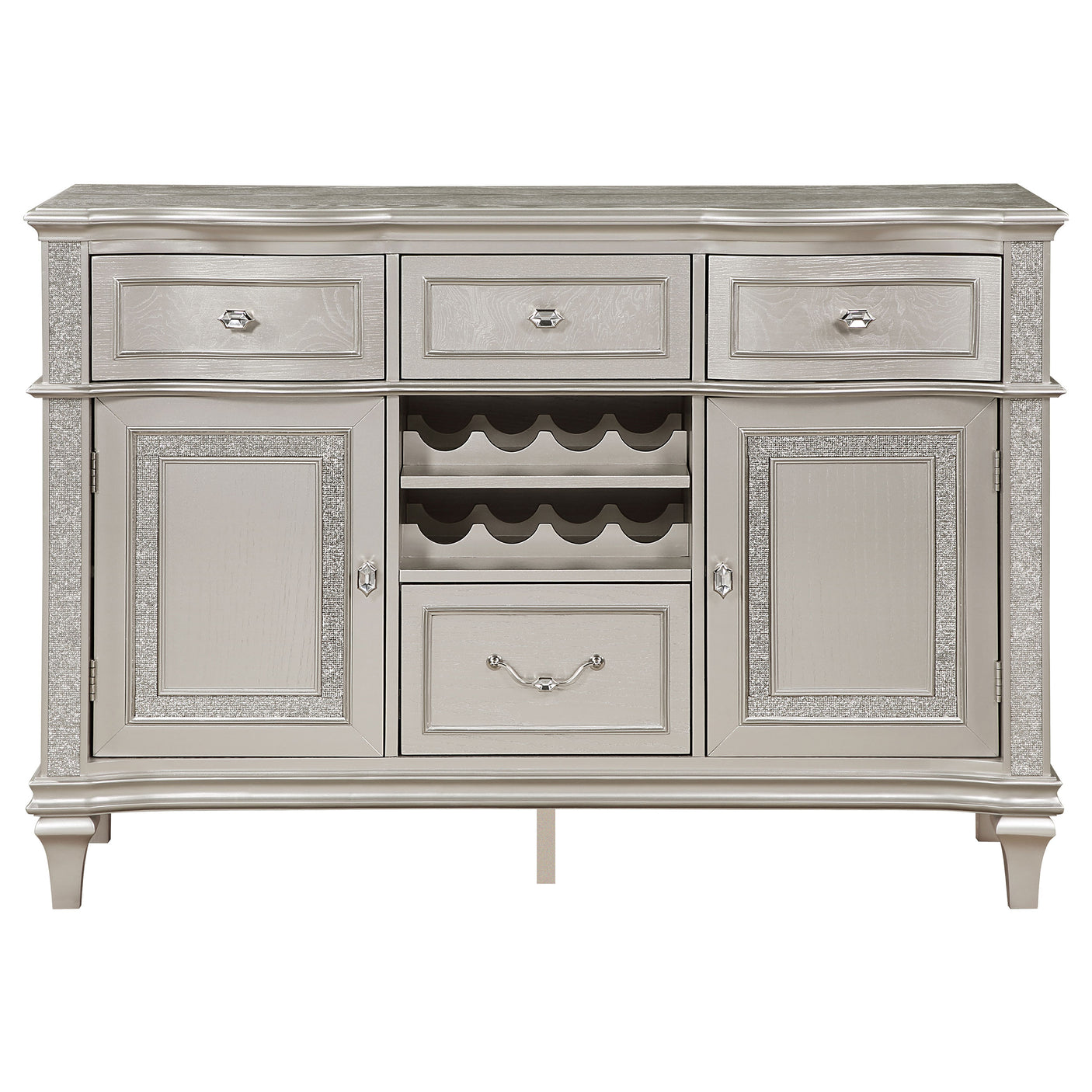 Sideboard - Evangeline 4-drawer Sideboard Server with Faux Diamond Trim Silver Oak