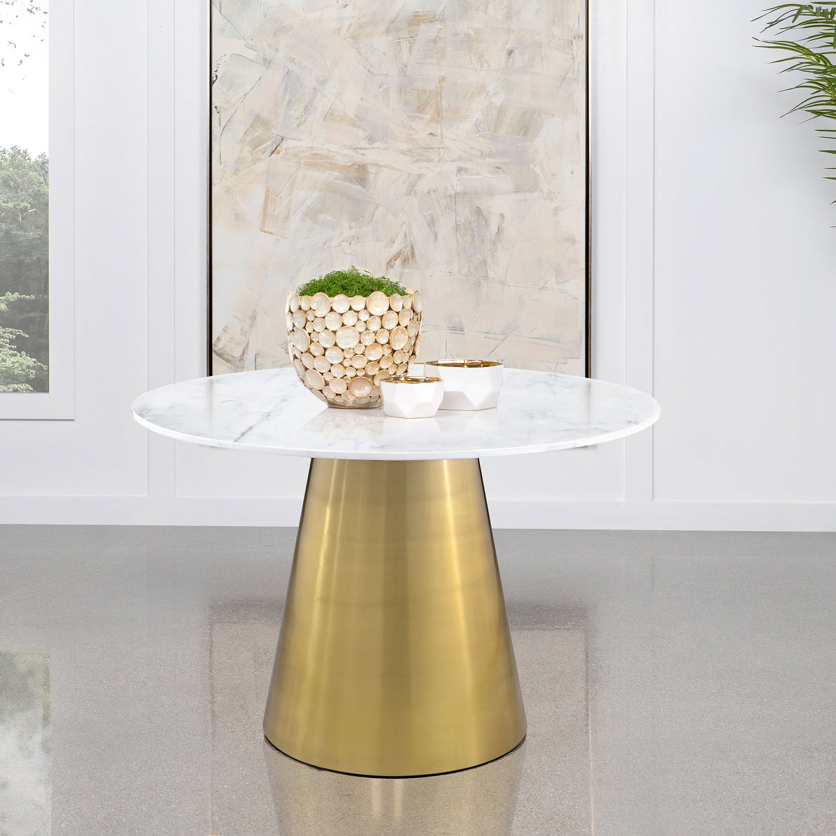 Ambrose Round 50-inch Marble Top Dining Table Brushed Gold - Home Elegance USA
