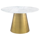 Ambrose Round 50-inch Marble Top Dining Table Brushed Gold - Home Elegance USA