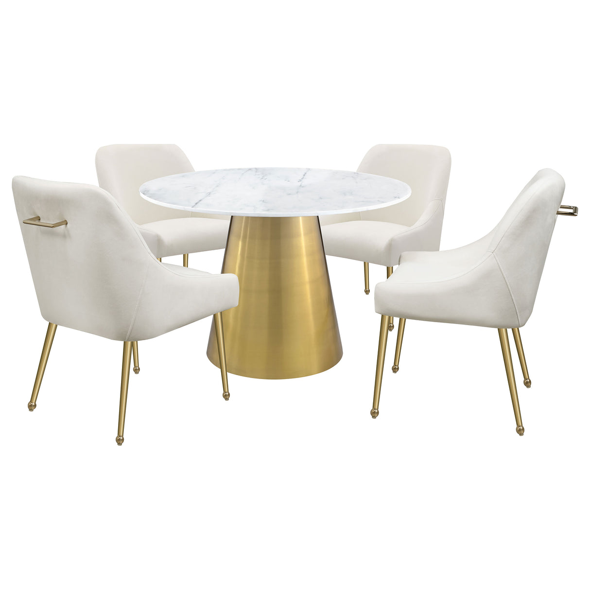 Ambrose Round 50-inch Marble Top Dining Table Brushed Gold - Home Elegance USA