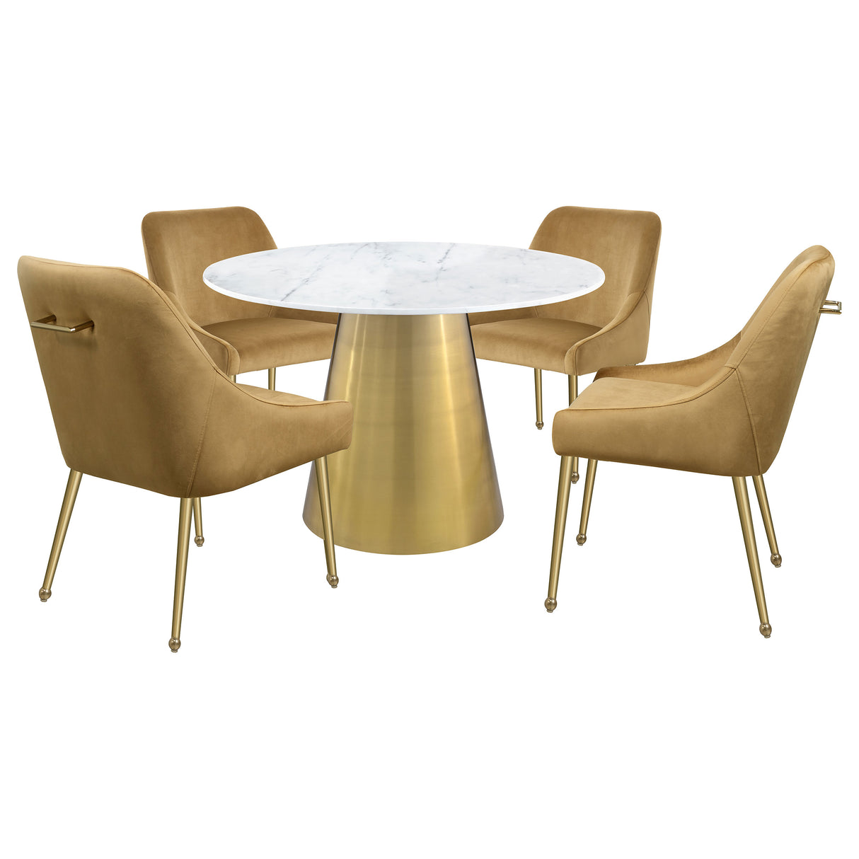 Ambrose Round 50-inch Marble Top Dining Table Brushed Gold - Home Elegance USA