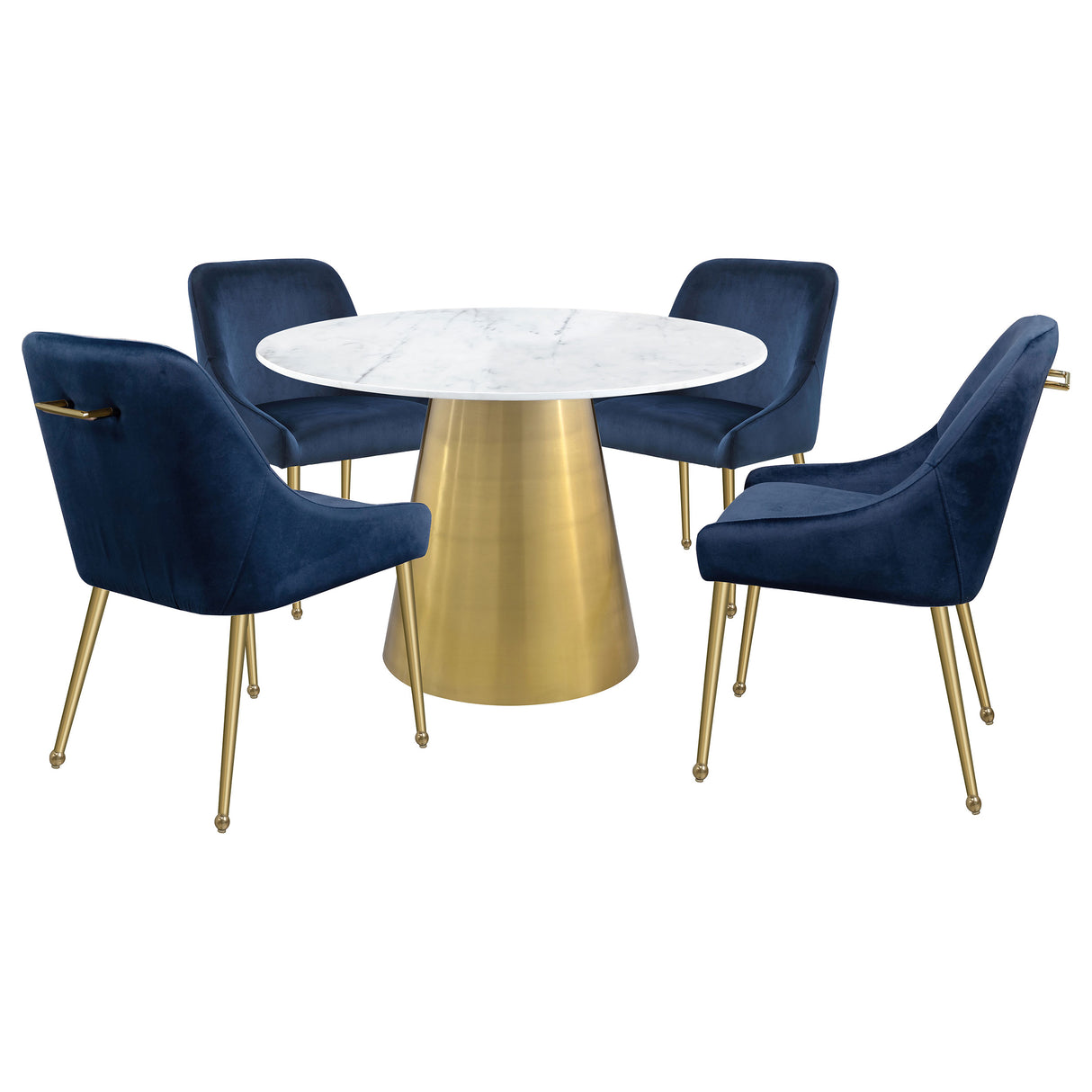 Ambrose Round 50-inch Marble Top Dining Table Brushed Gold - Home Elegance USA