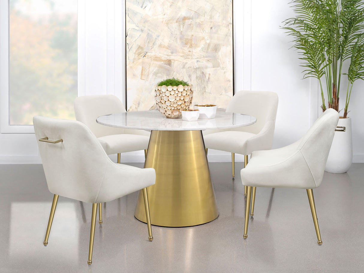 Ambrose Round 50-inch Marble Top Dining Table Brushed Gold - Home Elegance USA