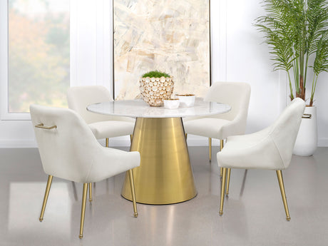 Ambrose Round 50-inch Marble Top Dining Table Brushed Gold - Home Elegance USA