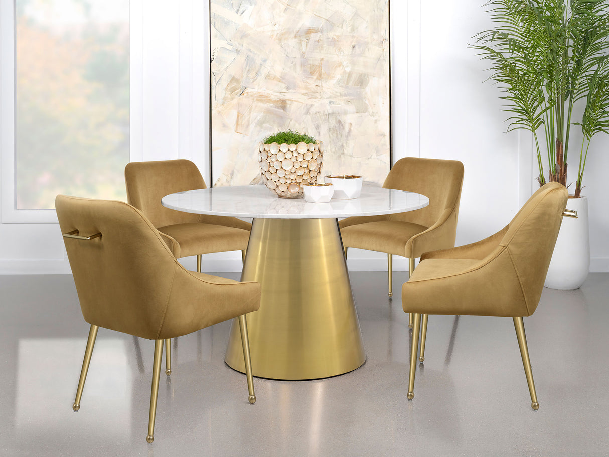 Ambrose Round 50-inch Marble Top Dining Table Brushed Gold - Home Elegance USA
