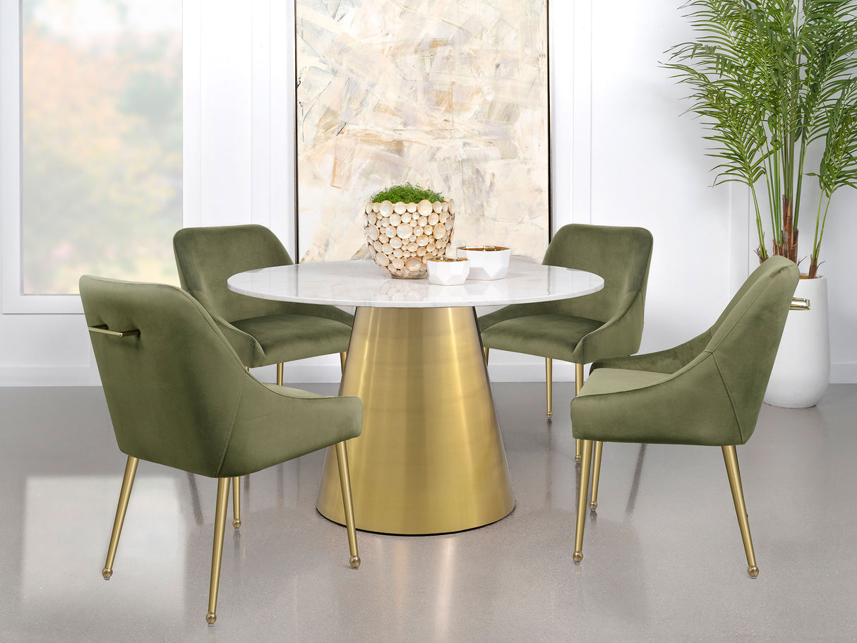 Ambrose Round 50-inch Marble Top Dining Table Brushed Gold - Home Elegance USA