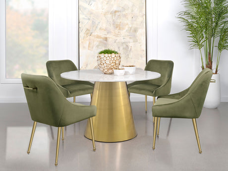 Ambrose Round 50-inch Marble Top Dining Table Brushed Gold - Home Elegance USA