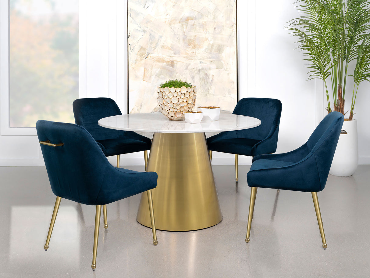 Ambrose Round 50-inch Marble Top Dining Table Brushed Gold - Home Elegance USA