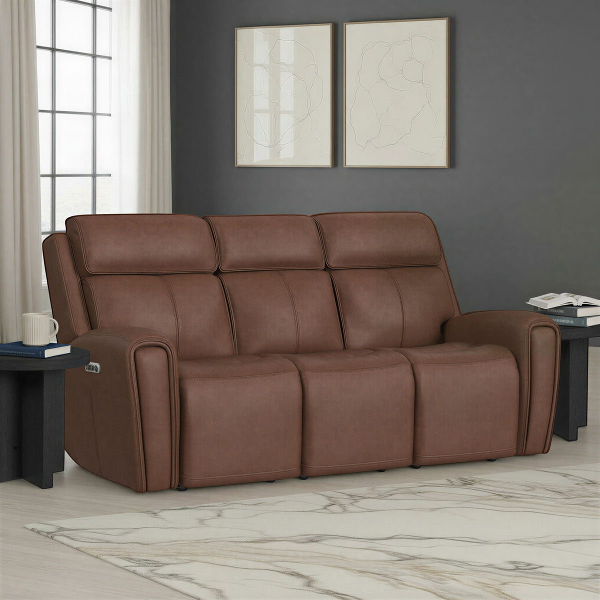 Warren Power Reclining Sofa With Console, Power Headrest & Lumbar - Dark Brown | Flexsteel
