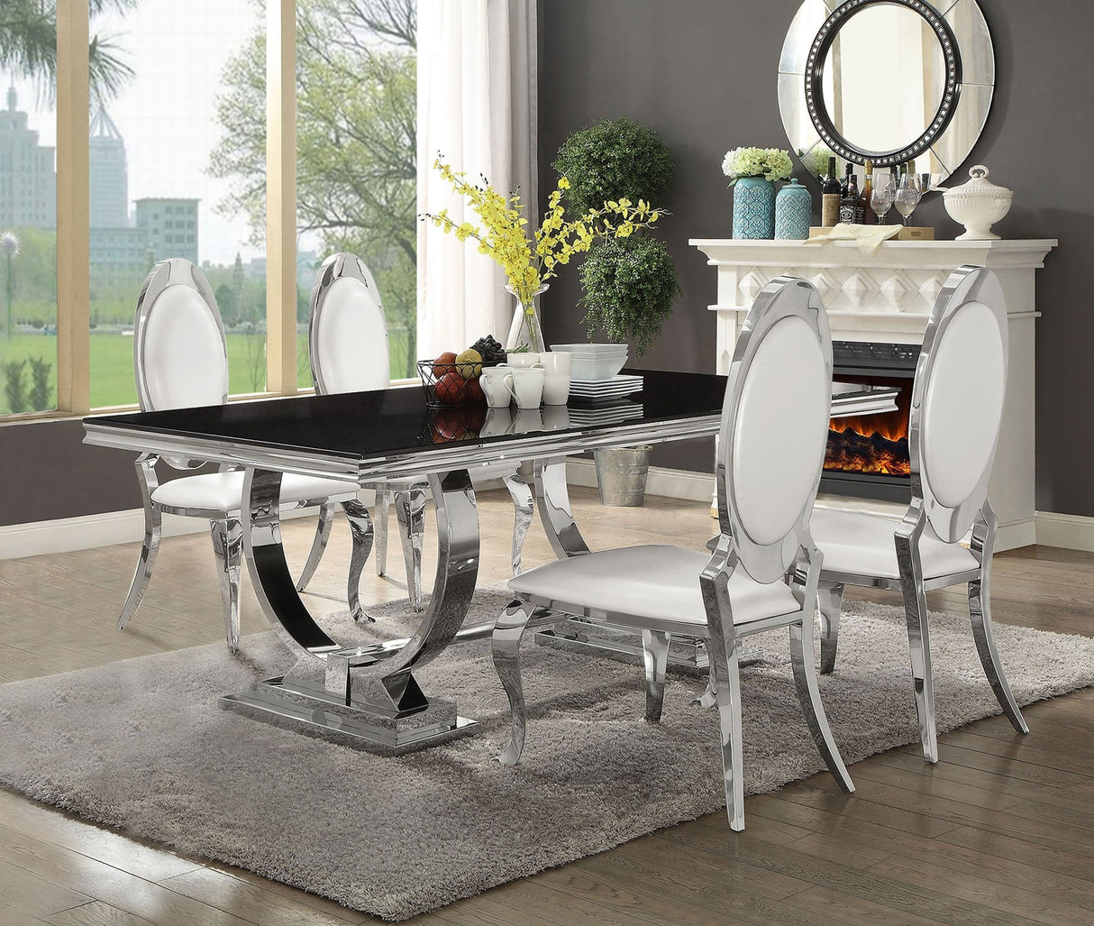 Antoine 5 - piece Rectangular Dining Set Creamy White and Chrome - 107871 - S5 - image - 1