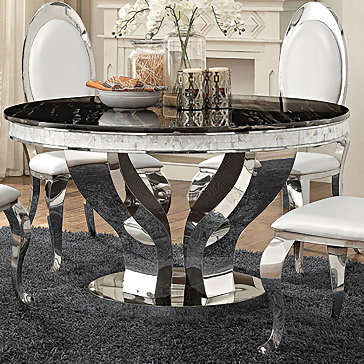 Anchorage Round Dining Table Chrome and Black | Coaster - 107891 - Home Elegance USA - 2