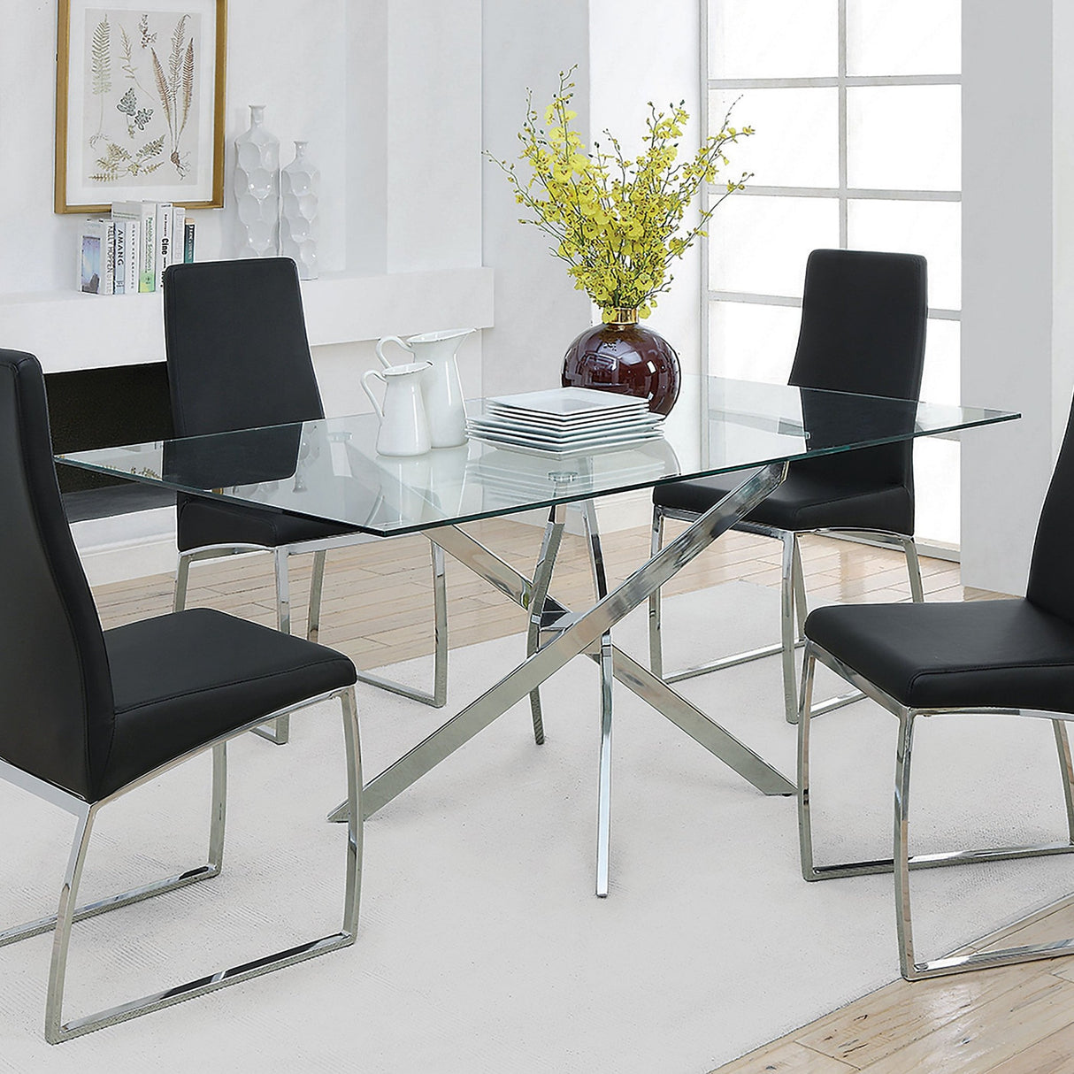 Carmelo X - shaped Dining Table Chrome and Clear | Coaster | Home Elegance USA