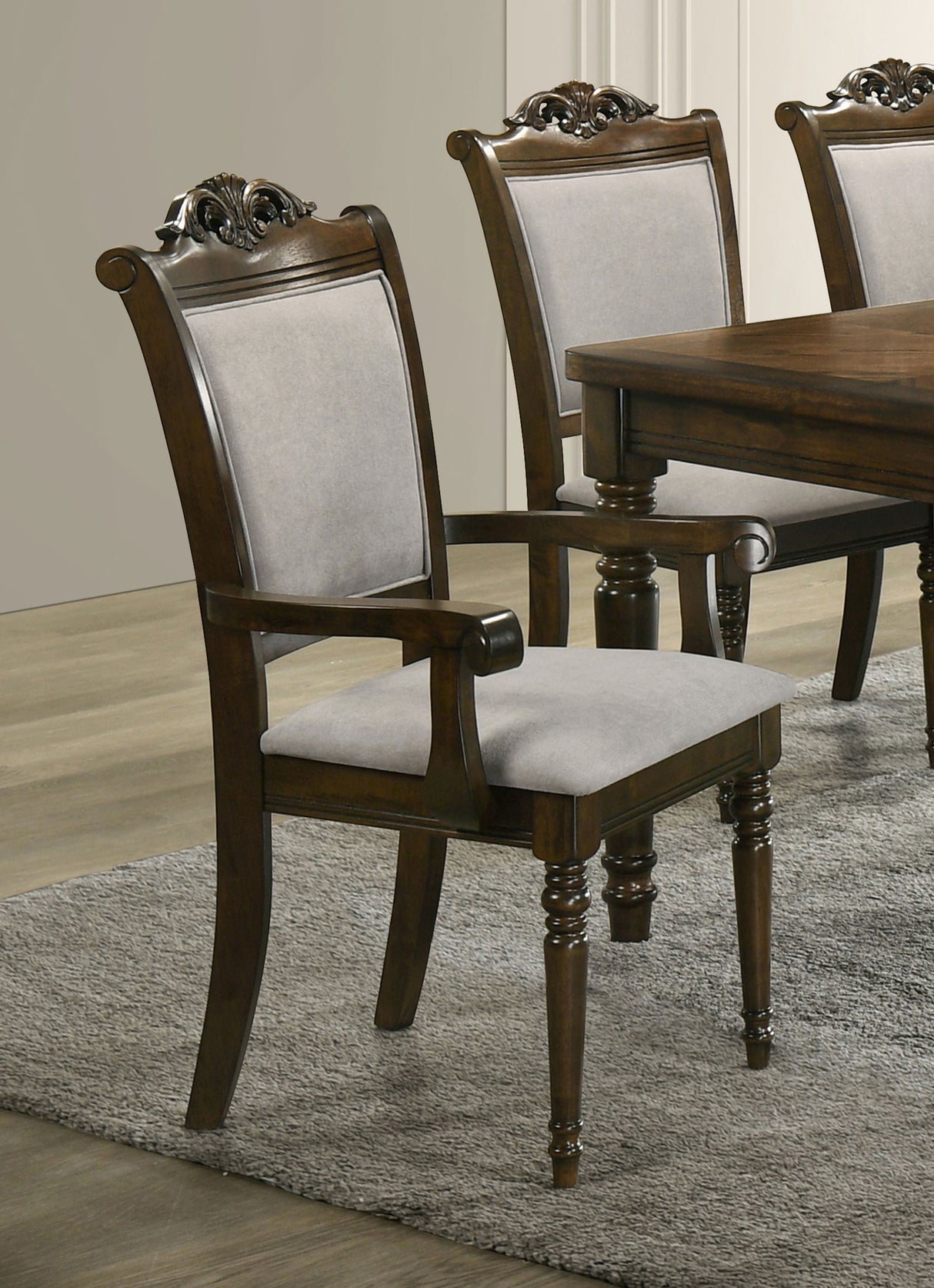Arm Chair - Willowbrook Upholstered Dining Armchair Grey and Chestnut (Set of 2) 