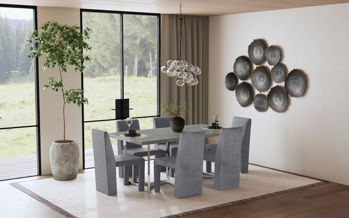 Sterling 72-inch Rectangular Dining Table Grey Faux Marble - Home Elegance USA
