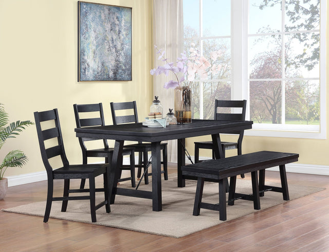 Dining Table 6 Pc Set - Newport 6 - piece Rectangular Trestle Table Dining Set witih Bench Black | Coaster | Home Elegance USA