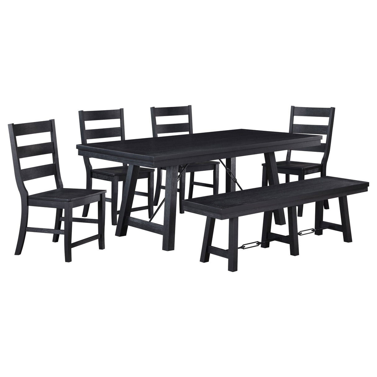 Dining Table 6 Pc Set - Newport 6 - piece Rectangular Trestle Table Dining Set witih Bench Black | Coaster | Home Elegance USA