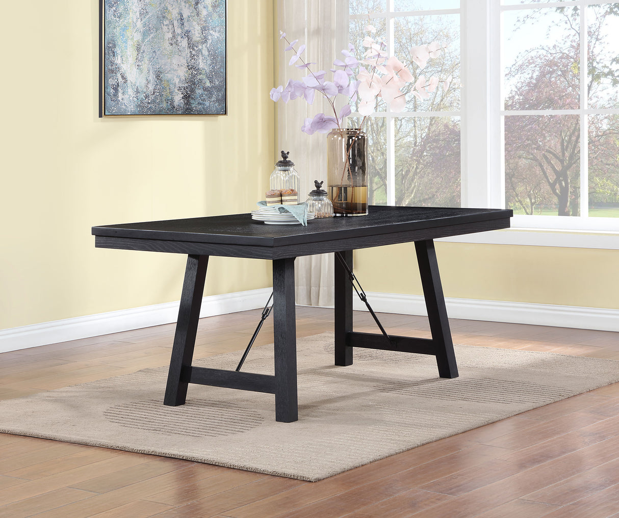 Dining Table - Newport Rectangular Trestle Dining Table Black