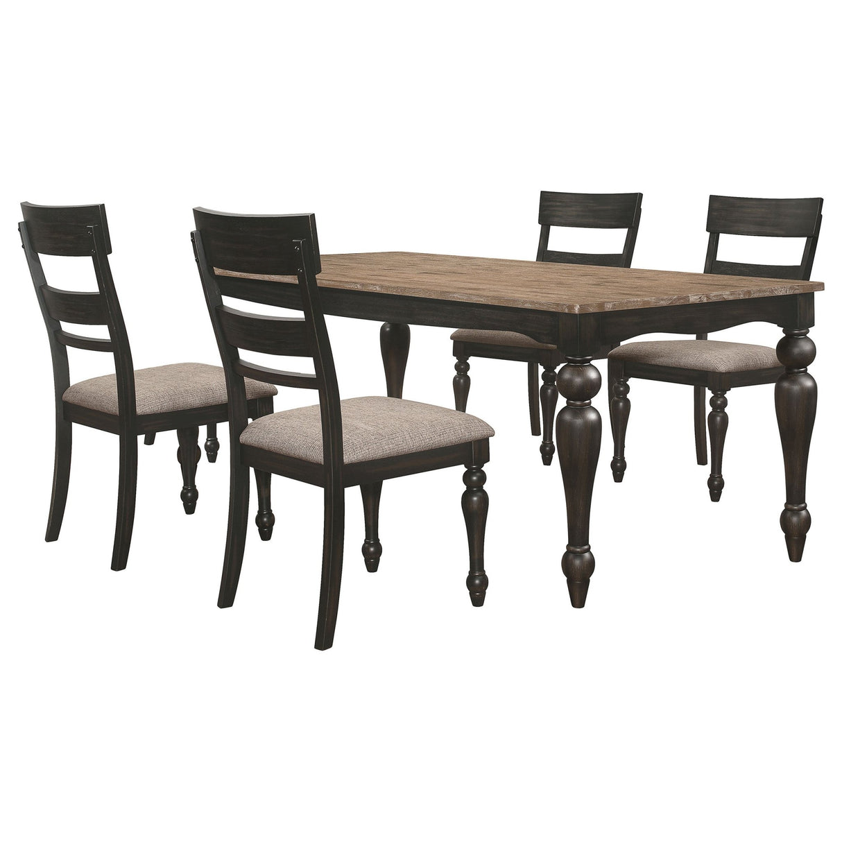 Bridget 5 - piece Rectangular Dining Set Brown Brushed and Charcoal Sandthrough | Coaster | Home Elegance USA