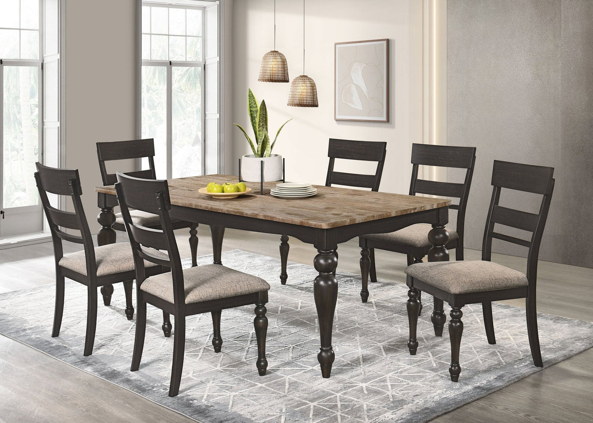 Bridget Rectangular Dining Table Brown Brushed and Charcoal Sandthrough | Coaster | Home Elegance USA