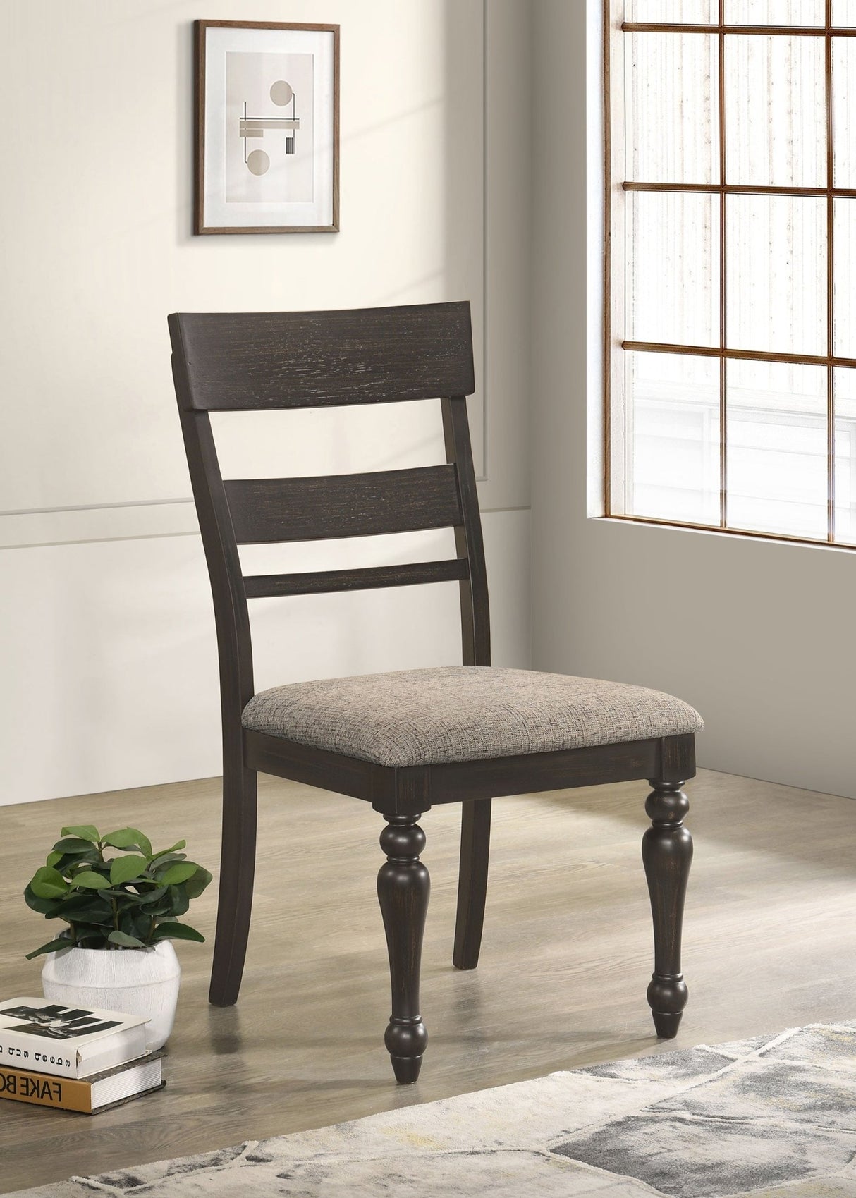 Bridget Ladder Back Dining Side Chair Stone Brown and Charcoal Sandthrough (Set of 2) | Coaster | Home Elegance USA