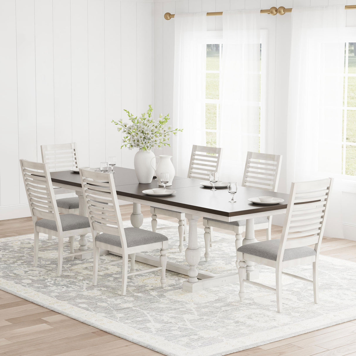 Aventine 7-piece Extension Leaf Dining Set Vintage White - Home Elegance USA
