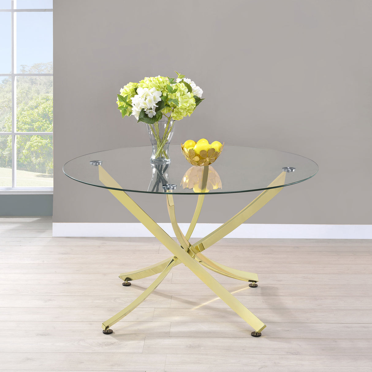 Beckham Round 46-inch Glass Top Dining Table Brass - Home Elegance USA