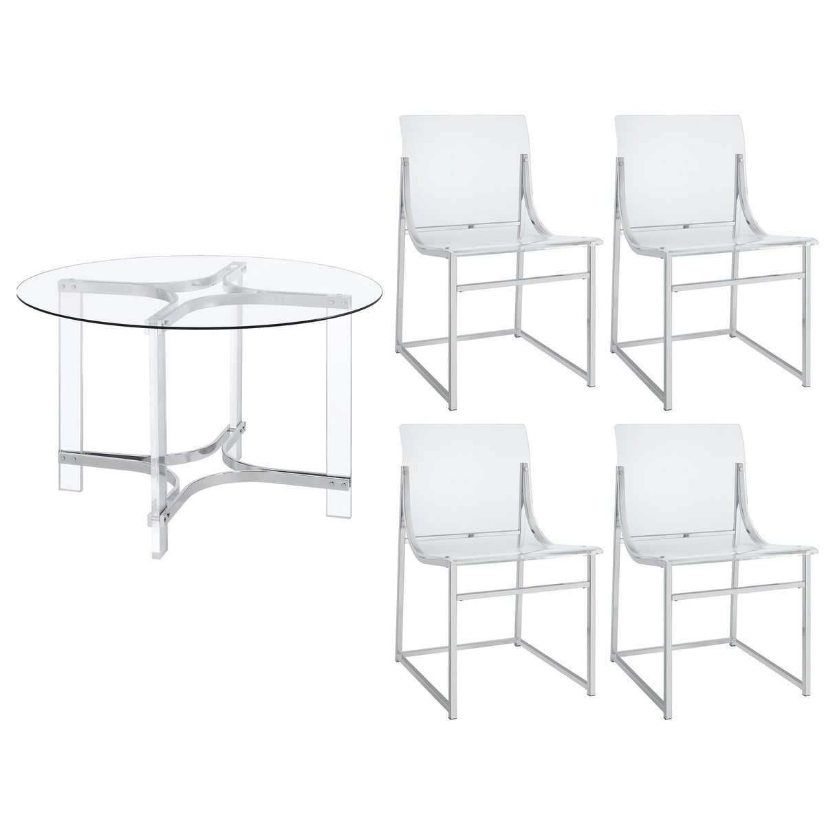 Keeling 5-piece Round Glass Top Acrylic Dining Set Chrome - Home Elegance USA