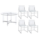 Keeling 5-piece Round Glass Top Acrylic Dining Set Chrome - Home Elegance USA
