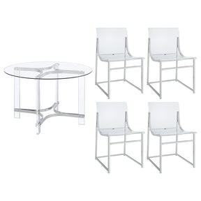 Keeling 5-piece Round Glass Top Acrylic Dining Set Chrome - Home Elegance USA