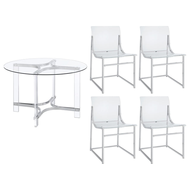 Keeling 5-piece Round Glass Top Acrylic Dining Set Chrome - Home Elegance USA