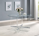 Keeling 47-inch Round Glass Top Acrylic Dining Table Chrome - Home Elegance USA