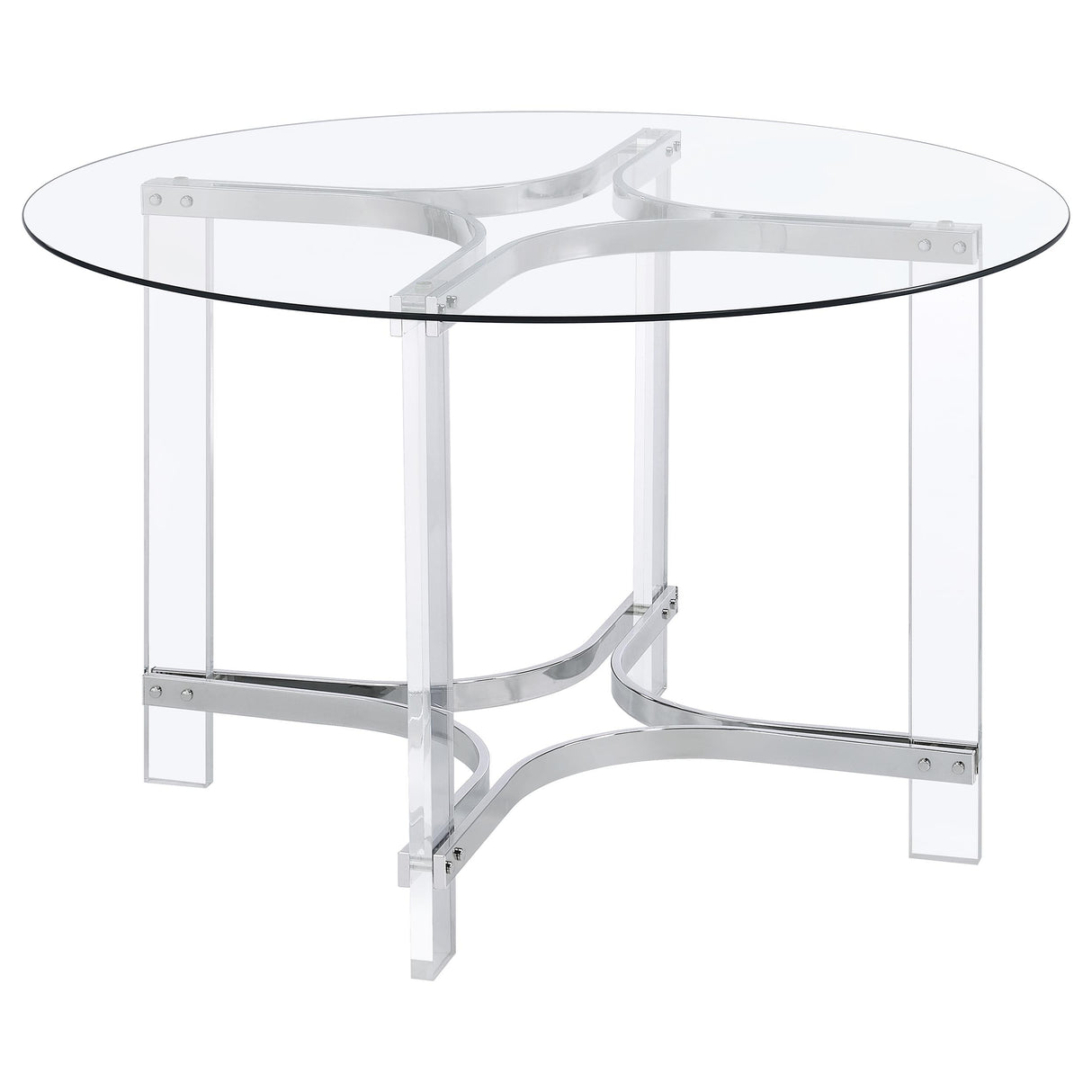 Keeling 47-inch Round Glass Top Acrylic Dining Table Chrome - Home Elegance USA