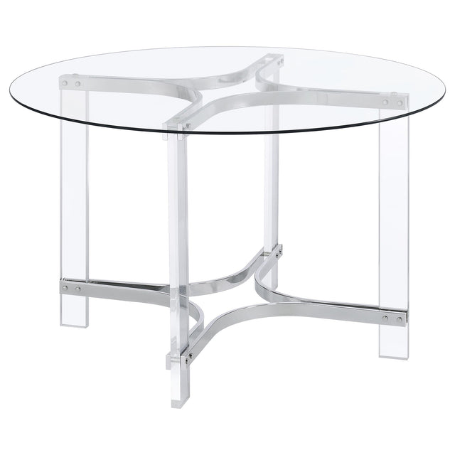 Keeling 47-inch Round Glass Top Acrylic Dining Table Chrome - Home Elegance USA