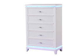 Opium Modern Style 5-Drawer Chest with Diamond Drawer Pulls and Reflective Accents Made With Wood in White same as G150108865 (NJ inventory)