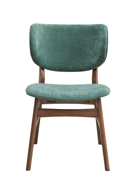 Bevis 5-Piece Walnut Finish Dining Set with Faux Marble Tabletop and Green Upholstered Chairs - sold by Home Elegance USA