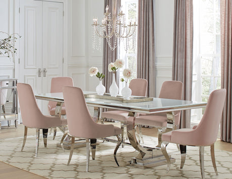 Antoine 7 - piece Rectangular Dining Set Chrome and Pink | Coaster | Home Elegance USA