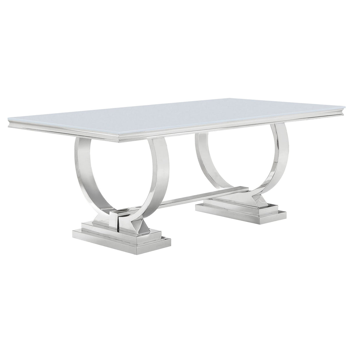 Antoine Rectangle Dining Table White and Chrome | Coaster | Home Elegance USA